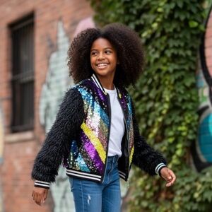 Super cute girls black multi color sequin jacket 💕💕💕